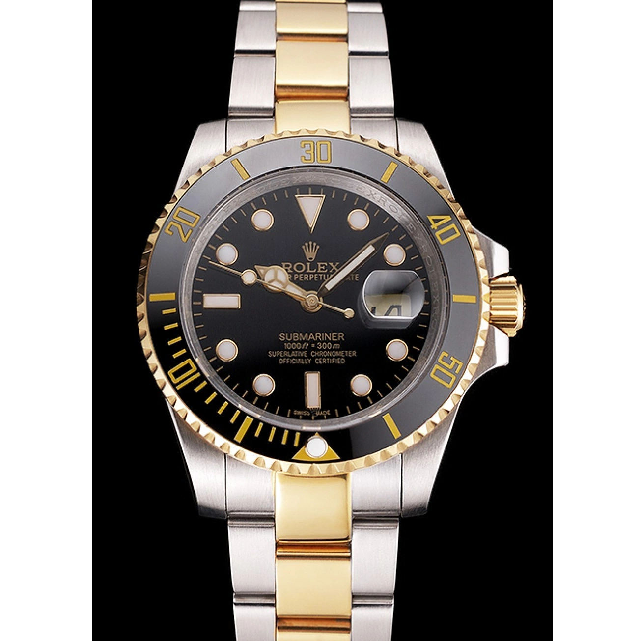 Aaa replica watch Two Bezel Rolex And Swiss Gold Bracelet Steel Submariner Tone Black Dial 0706